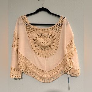 Cupshe Beige Crochet Blouse Bikini Cover Up - M/L